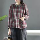 Plaid Blouse Plaid - Wine Red - One Size