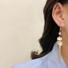 Cat Eye Stone Rhinestone Alloy Fringed Earring A371 - 1 Pair - Gold - One Size