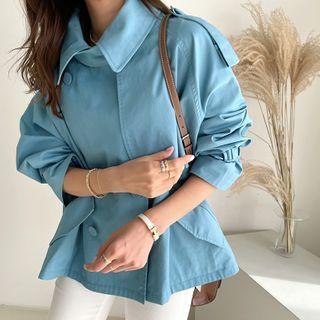 Double-breasted Trench Jacket Sky Blue - One Size