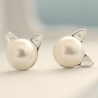 Sterling Silver Beaded Cat Studs