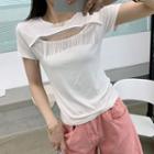 Short-sleeve Cutout Fringe T-shirt