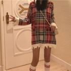 Plaid Hooded Sweater Red - One Size
