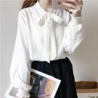 Bow Tie-neck Puff-sleeve Blouse