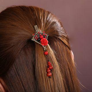 Agate Bead & Flower Fringed Hair Clip