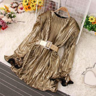 Flared-cuff Ribbed Mini A-line Dress