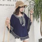 3/4-sleeve Fringed Embroidery Top