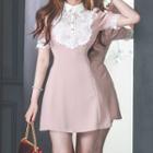 Collared Lace Trim Short-sleeve Mini A-line Dress