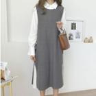 Midi Shirtdress / Side-slit Sleeveless Knit Dress