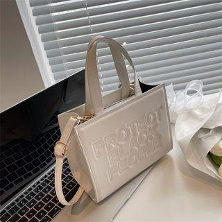 Top Handle Letter Embossed Crossbody Bag