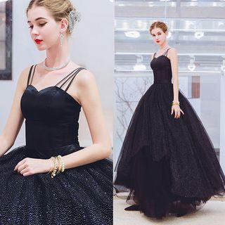 Strappy Glitter Mesh Ball Gown