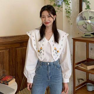 Embroidered Blouse / Spaghetti Strap Midi A-line Dress