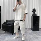 Set: Elbow-sleeve T-shirt + Cropped Straight-leg Pants