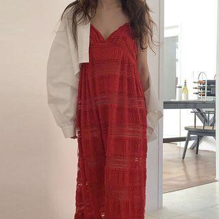 Spaghetti Strap Lace Trim Midi Dress / Shirt