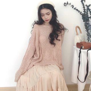 Long-sleeve Oversize Plain Knit Top