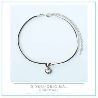 Alloy Heart Pendant Choker Black & Beige - One Size