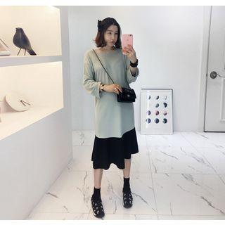 Ruffle-hem Color-block Midi Dress