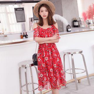 Off Shoulder Short-sleeve A-line Chiffon Dress