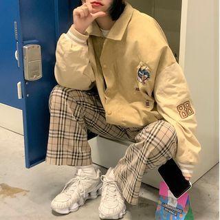 Bear Embroidered Corduroy Buttoned Jacket