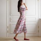 Smocked-trim Floral Long Dress