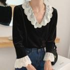Collared Velvet Top Black - One Size