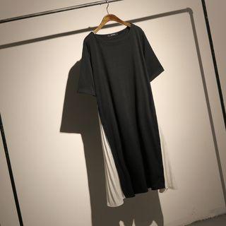 Short-sleeve Pleated Midi Dress Black - One Size