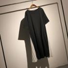 Short-sleeve Pleated Midi Dress Black - One Size