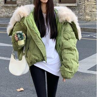 Fluffy Panel Quilted Zip-up Jacket Green - One Size