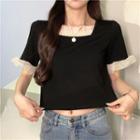 Short-sleeve Frilled Slim-fit Cropped Top