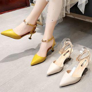 Faux Leather Coin Strap High Heel Sandals