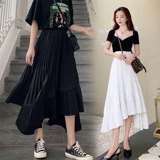 Accordion Pleats Long Flare Skirt