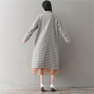 Double-button Gingham Coat