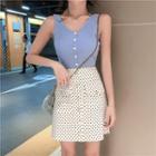 Set: Buttoned Tank Top + Dotted Mini A-line Skirt