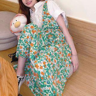 Short-sleeve Blouse / Sleeveless Floral Print Dress
