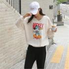 V-neck Mickey Mouse Print Pullover