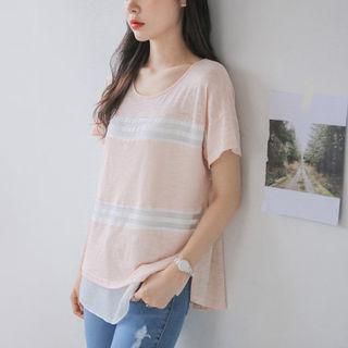 Round-neck Stripe Overlay T-shirt