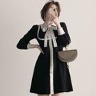 Long-sleeve Two Tone Mini A-line Dress