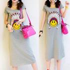 Short-sleeve Smiley Face Midi T-shirt Dress