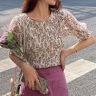 Puff-sleeve Chiffon Floral Top