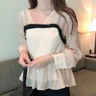 Long-sleeve Chiffon Top / Knit Pants