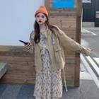 Long-sleeve Floral Chiffon A-line Midi Dress / Zip Cargo Jacket