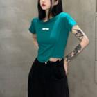 Short Sleeve Lettering Asymmetrical Hem Crop T-shirt