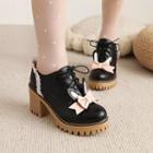 Bow Block-heel Lace-up Oxford Shoes