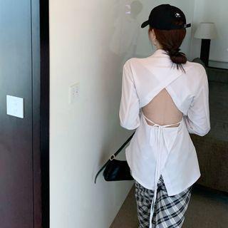 Cutout-back Plain Shirt White - One Size