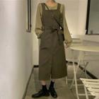 Balloon-sleeve Blouse / Midi A-line Overall Dress