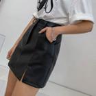 Slit-hem A-line Mini Pleather Skirt