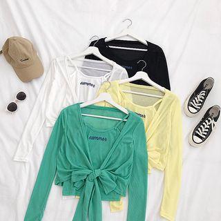Set Of 2: Lettering Camisole Top + Long-sleeve Lightweight Cardigan