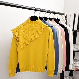Ruffle Trim Mock-neck Sweater Black - One Size