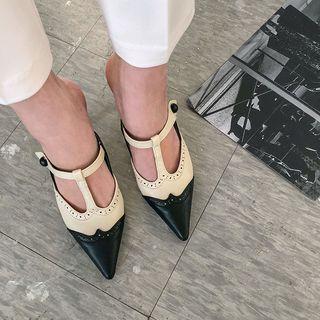 Wingtip T-strap Pointy Stiletto Mules