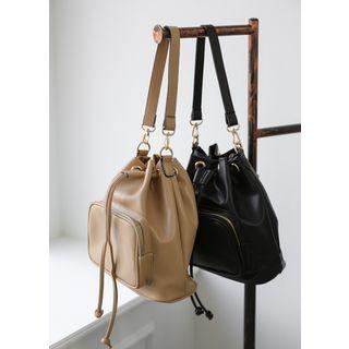 Pocket-front Pleather Bucket Bag