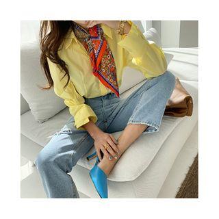 Asymmetric-cuff Plain Shirt